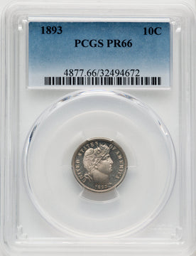 1893 10C Proof Barber Dime PCGS PR66