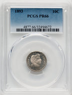 1893 10C Proof Barber Dime PCGS PR66