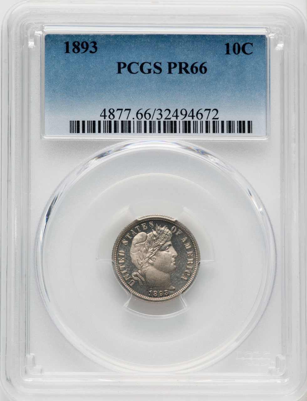 1893 10C Proof Barber Dime PCGS PR66