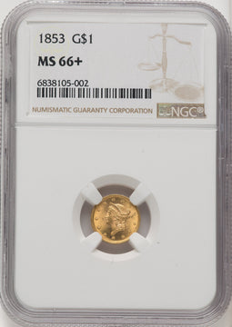 1853 G$1 Gold Dollar NGC MS66+