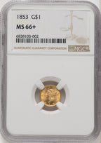 1853 G$1 Gold Dollar NGC MS66+