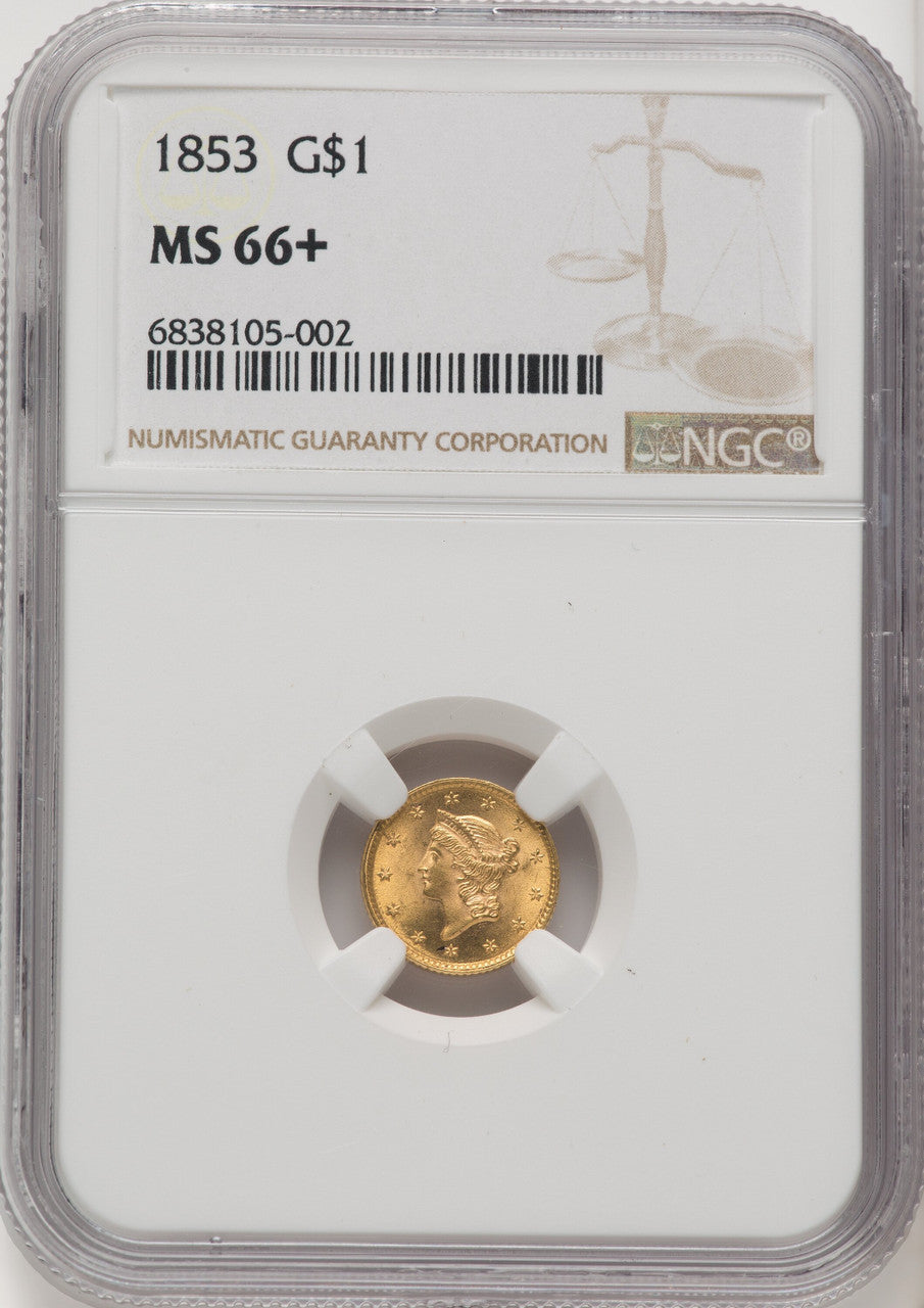 1853 G$1 Gold Dollar NGC MS66+