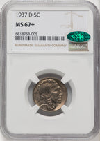 1937-D 5C CAC Buffalo Nickel NGC MS67+ (770254005)