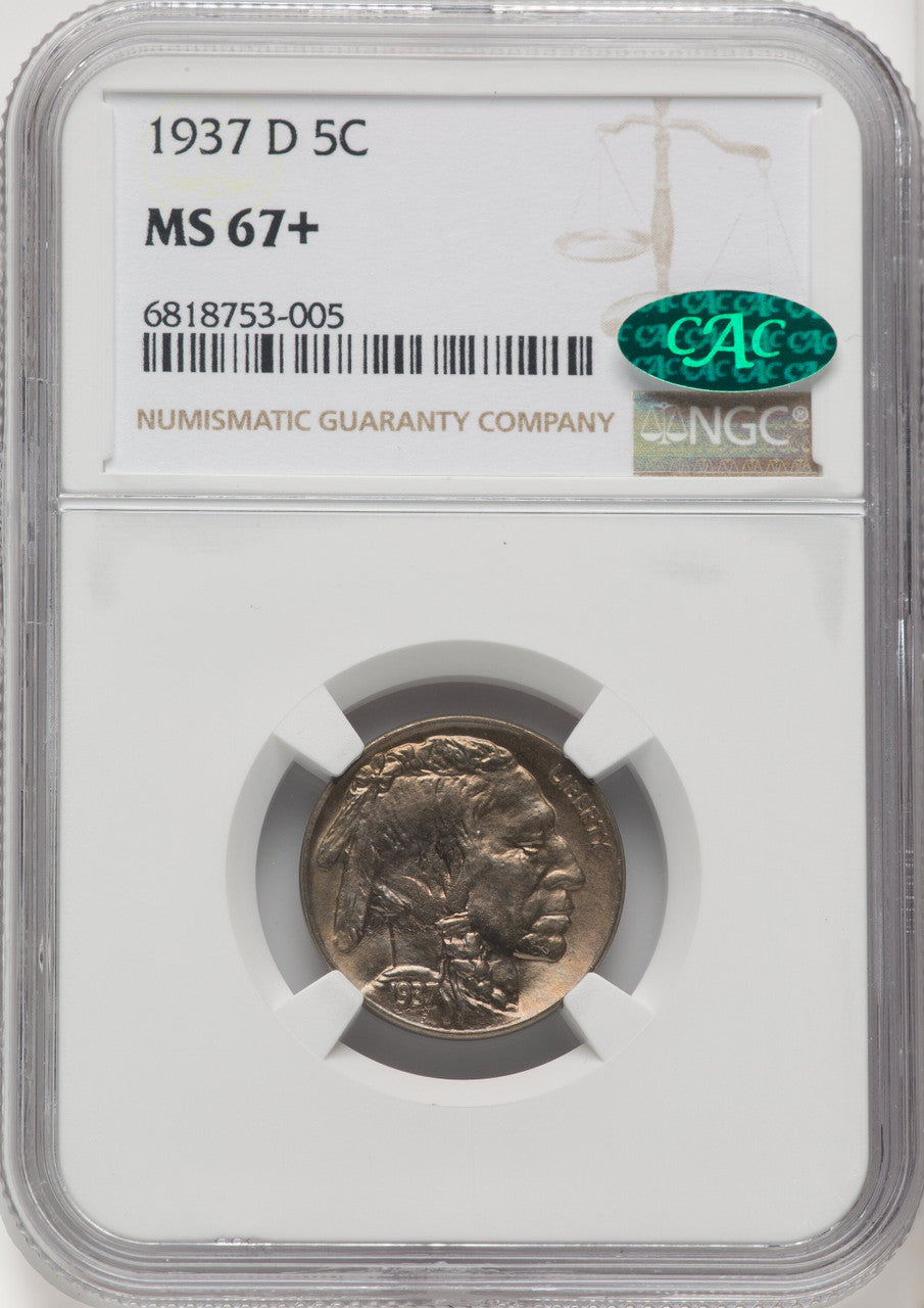 1937-D 5C CAC Buffalo Nickel NGC MS67+ (770254005)