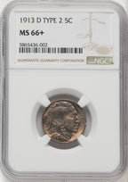 1913-D 5c Type Two Buffalo Nickel NGC MS66+