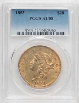 1853 $20 Liberty Double Eagle PCGS AU58 (770254037)