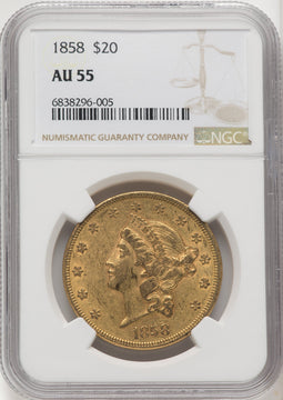 1858 $20 Liberty Double Eagle NGC AU55