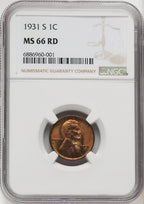 1931-S 1C RD Lincoln Cent NGC MS66