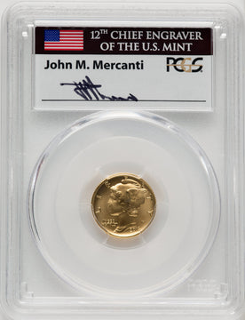 2016-W 10C Mercury Dime Gold 100th Anniversary FDI Mercanti Mercury Dime PCGS MS70