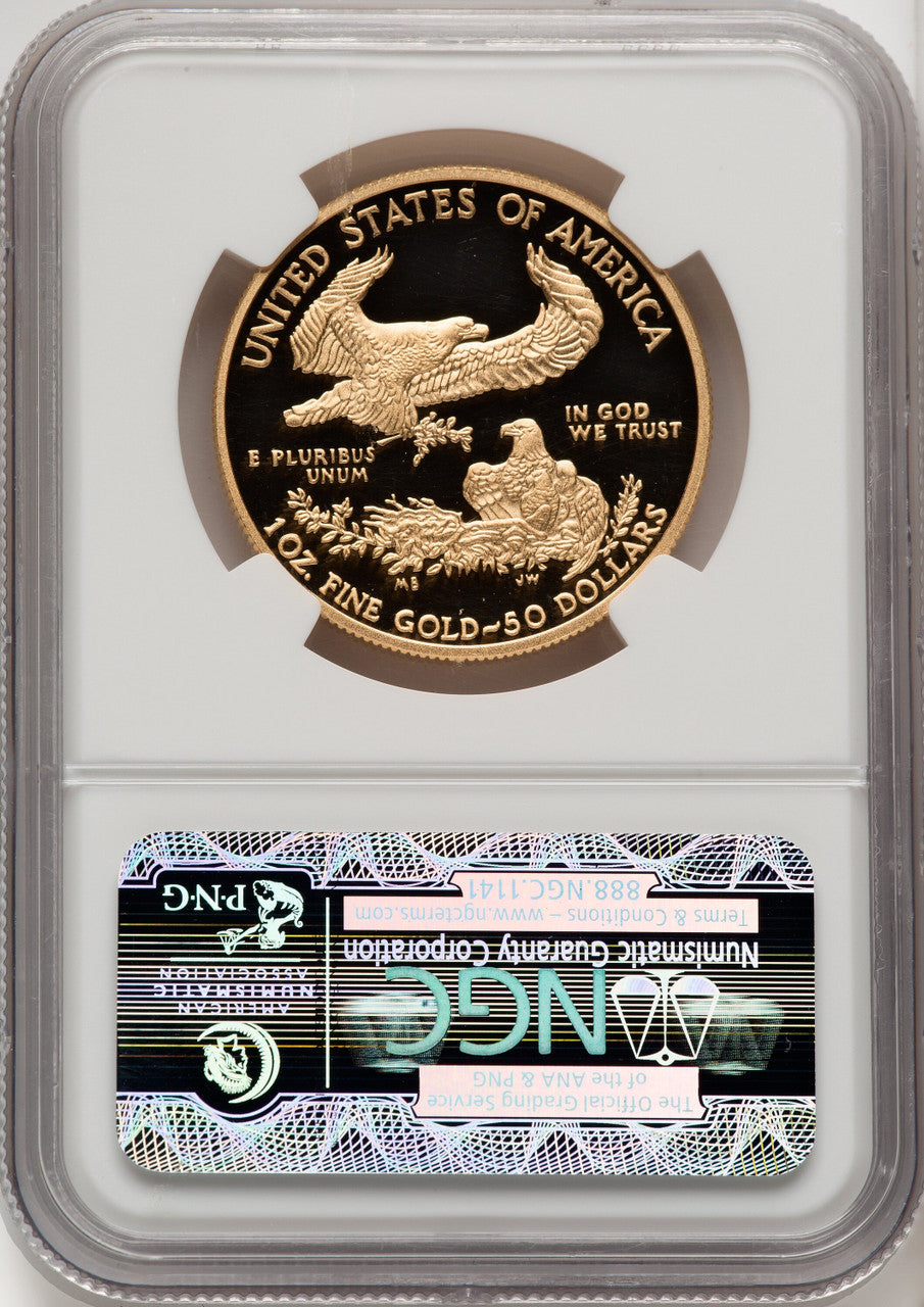 2011-W $50 One-Ounce Gold Eagle 25th Anniversary First Strike ER Blue NGC PF70