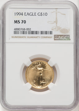 1994 $10 Quarter-Ounce Gold Eagle Brown Label NGC MS70
