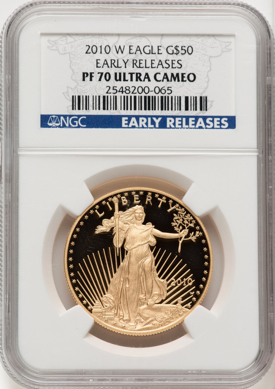 2010-W $50 One-Ounce Gold Eagle First Strike ER Blue NGC PF70