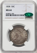 1838 50C CAC Reeded Edge Half Dollar NGC MS64
