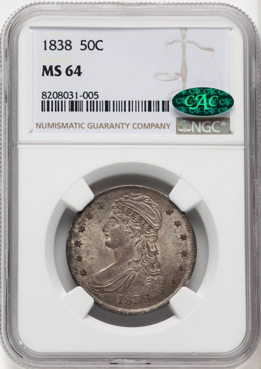 1838 50C CAC Reeded Edge Half Dollar NGC MS64
