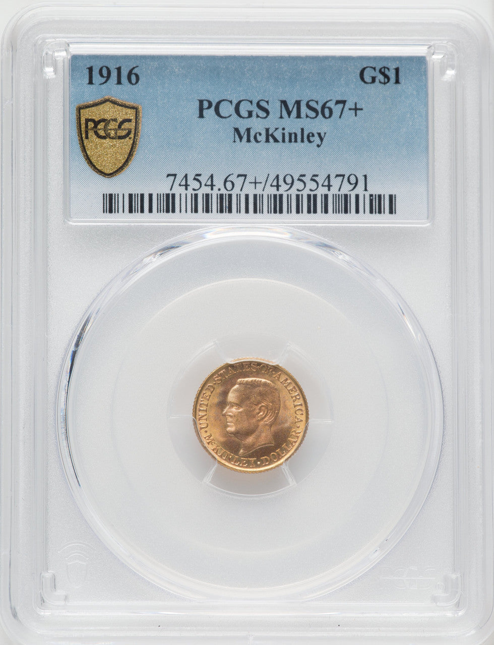 1916 G$1 McKinley Commemorative Gold PCGS MS67+