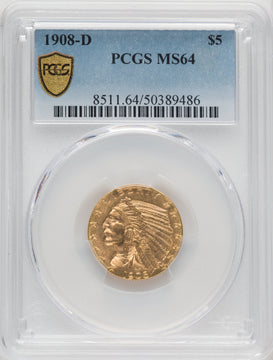 1908-D $5 Indian Half Eagle PCGS MS64 (910480060)