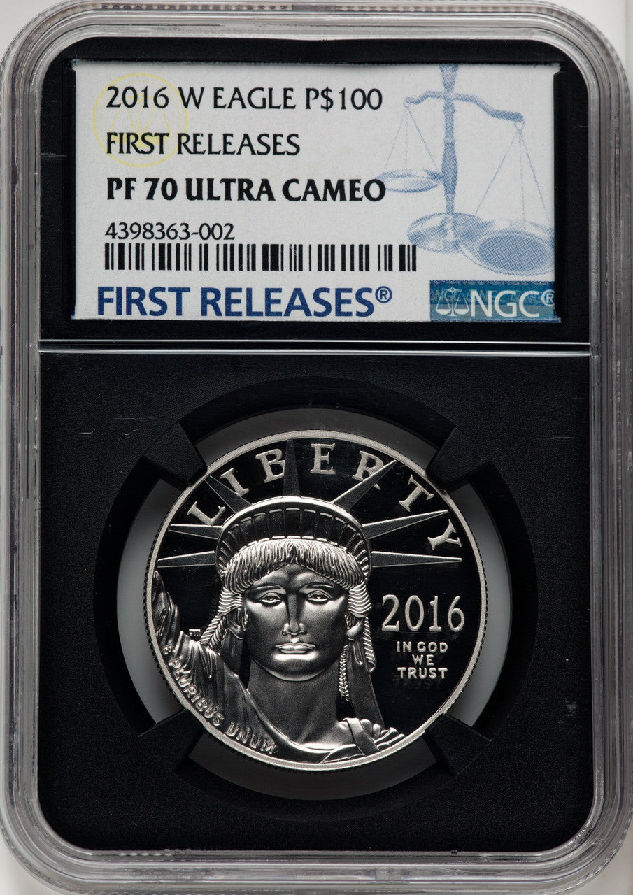 2016-W $100 One-Ounce Platinum Eagle First Strike FR Blue NGC PF70 (770462090)