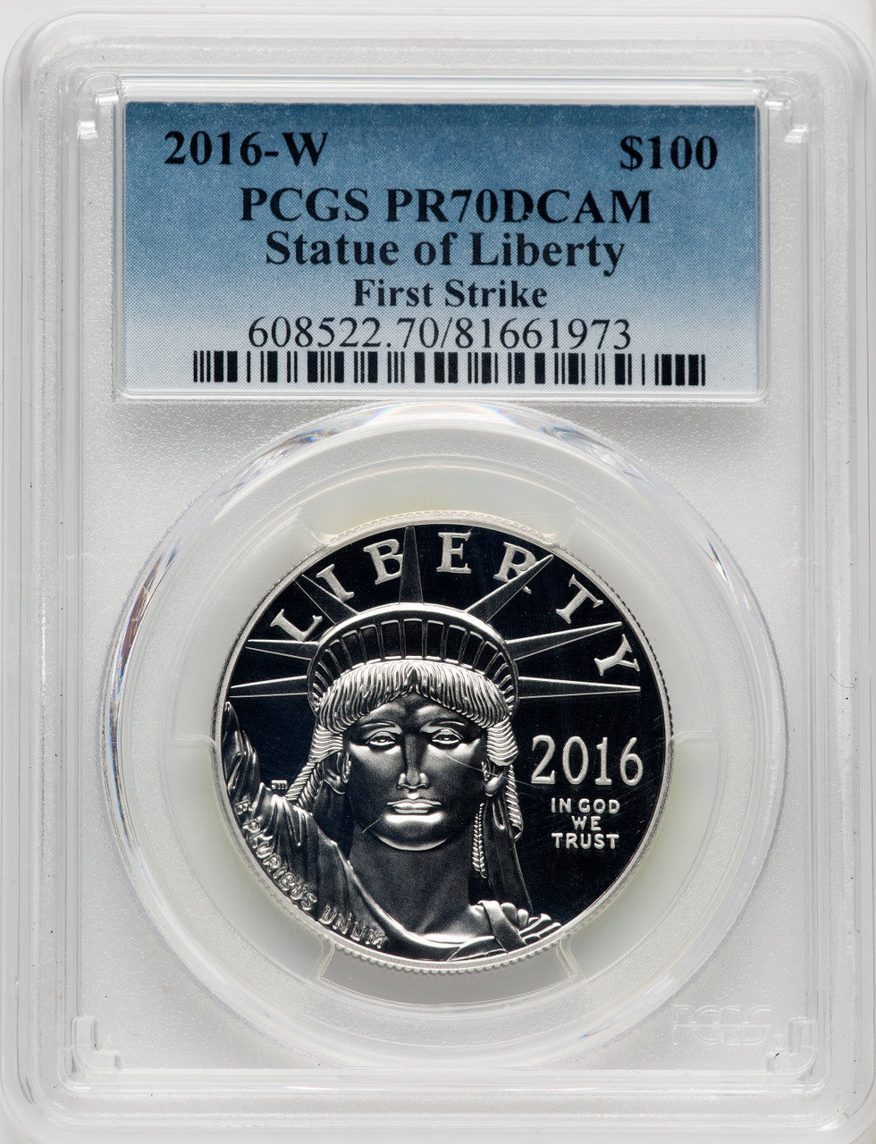 2016-W $100 One-Ounce Platinum Eagle First Strike Blue Gradient PCGS PR70