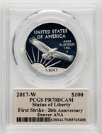 2017-W $100 One-Ounce Platinum Eagle Statue of Liberty 20th Anniversary Thomas Cleveland Art Deco Denver ANA First Strike DC. Thomas Cleveland Art Deco PCGS PR70