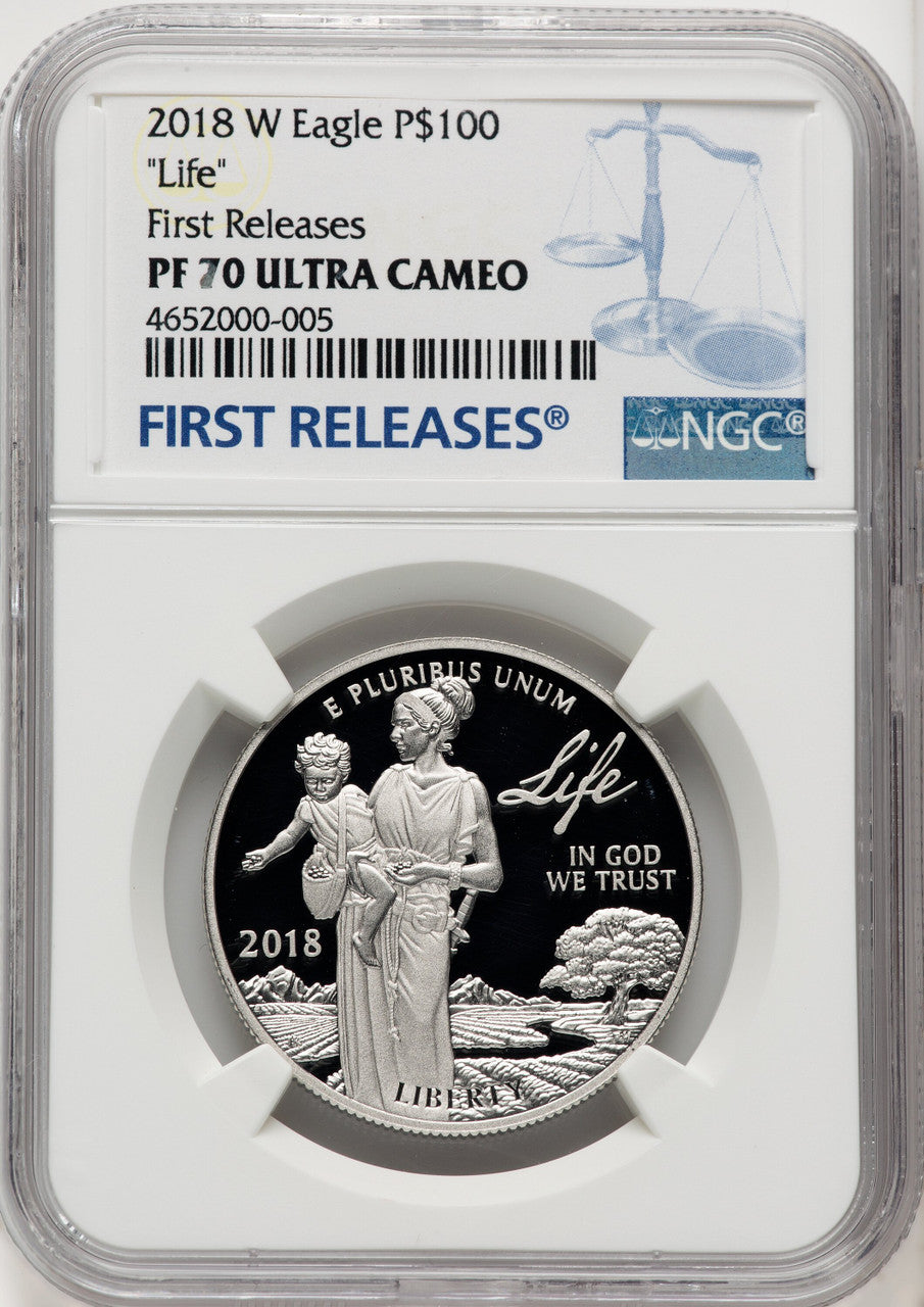 2018-W $100 One Ounce Platinum Eagle Life First Strike FR Blue NGC PF70