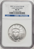 2007-W $100 One-Ounce Platinum Eagle First Strike Burnished ER Blue NGC MS70