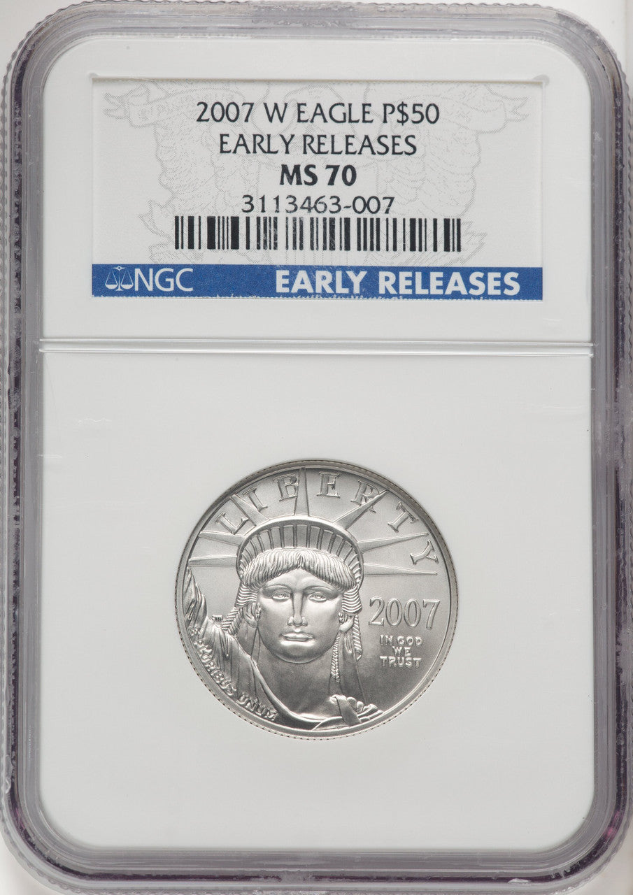 2007-W $50 Half-Ounce Platinum Eagle First Strike Burnished ER Blue NGC MS70