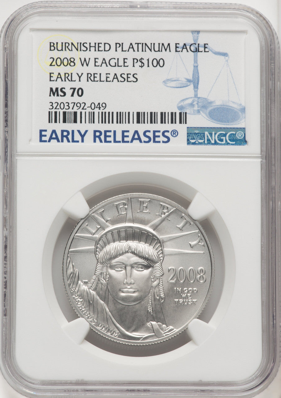 2008-W $100 One-Ounce Platinum Eagle First Strike ER Blue NGC MS70