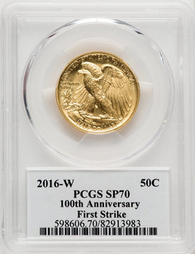 2016-W 50C Walking Liberty Half-Ounce Gold First Strike FS 100th Anniversary PCGS SP70