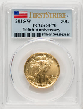 2016-W 50C Walking Liberty Half-Ounce Gold First Strike FS Flag PCGS SP70