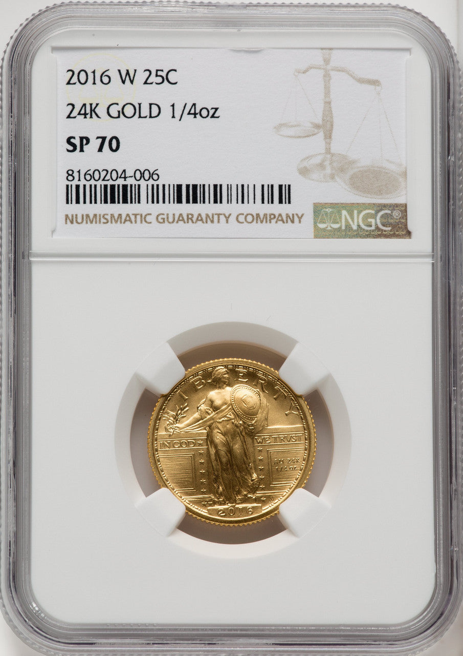2016-W 25C Standing Liberty Quarter-Ounce Gold 100th Anniversary Brown Label NGC MS70 (519548140)