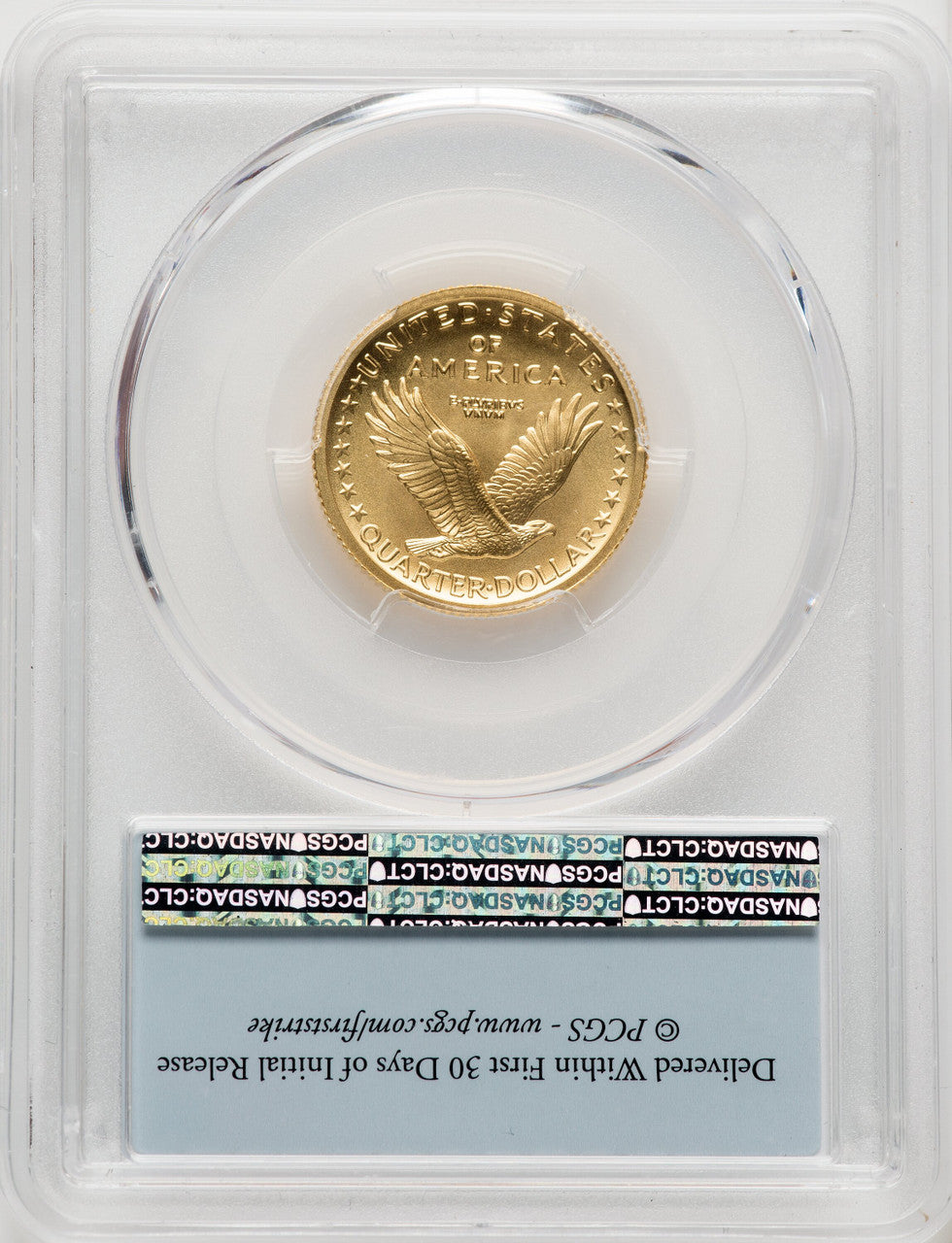 2016-W 25C Standing Liberty Quarter-Ounce Gold 100th Anniversary First Day of Issue First Strike FS Flag PCGS SP70
