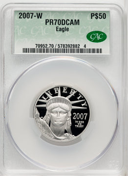 2007-W $50 Half-Ounce Platinum Eagle Statue of Liberty Brown Label CACG PR70