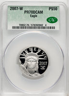 2007-W $50 Half-Ounce Platinum Eagle Statue of Liberty Brown Label CACG PR70