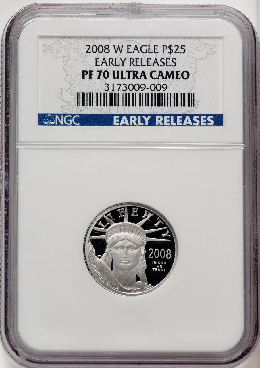 2008-W $25 Quarter-Ounce Platinum Eagle First Strike ER Blue NGC PF70