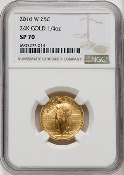 2016-W 25C Standing Liberty Quarter-Ounce Gold 100th Anniversary Brown Label NGC MS70 (770431013)