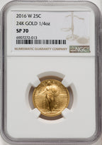 2016-W 25C Standing Liberty Quarter-Ounce Gold 100th Anniversary Brown Label NGC MS70 (770431013)