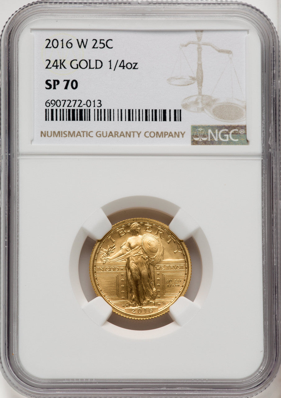 2016-W 25C Standing Liberty Quarter-Ounce Gold 100th Anniversary Brown Label NGC MS70 (770431013)