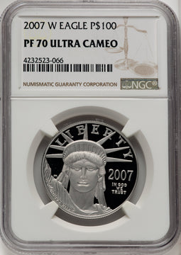 2007-W $100 One-Ounce Platinum Eagle Statue of Liberty Brown Label NGC PF70 (770462065)