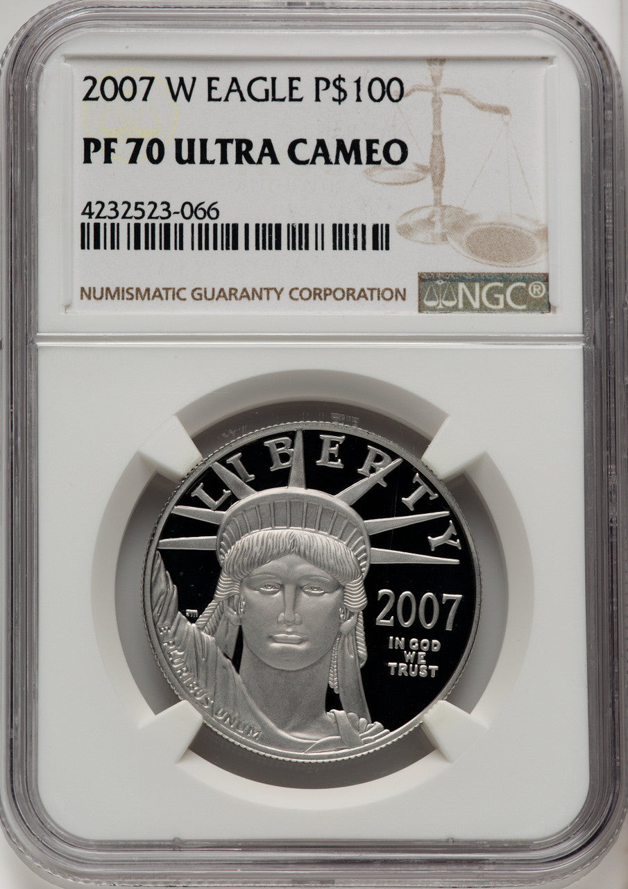 2007-W $100 One-Ounce Platinum Eagle Statue of Liberty Brown Label NGC PF70 (770462065)