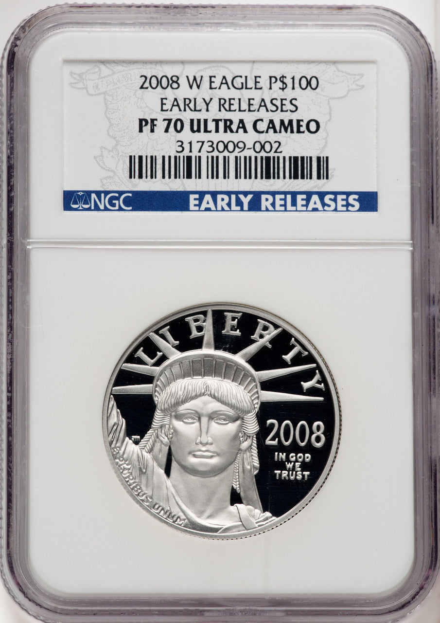 2008-W $100 One-Ounce Platinum Eagle First Strike ER Blue NGC PF70