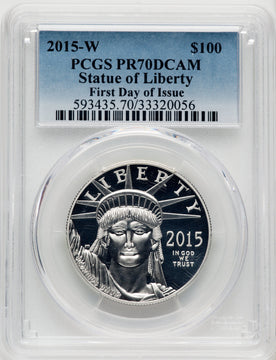 2015-W $100 One-Ounce Platinum EagleFirst Day of Issue FDI Blue Gradient PCGS PR70
