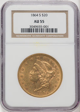 1864-S $20 Liberty Double Eagle NGC AU55