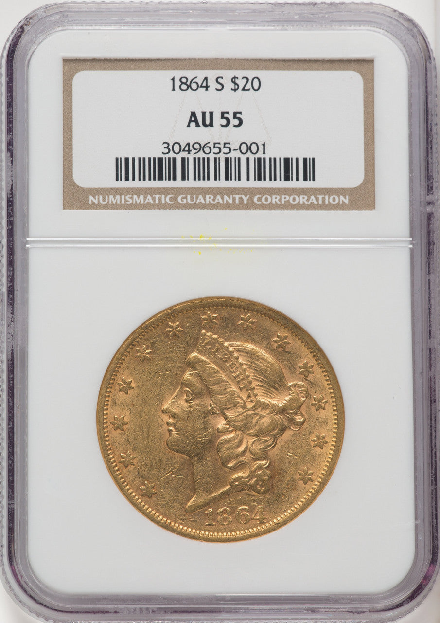 1864-S $20 Liberty Double Eagle NGC AU55