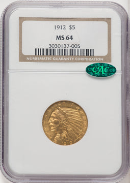 1912 $5 CAC Indian Half Eagle NGC MS64