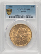 1866 $20 Liberty Double Eagle PCGS MS61