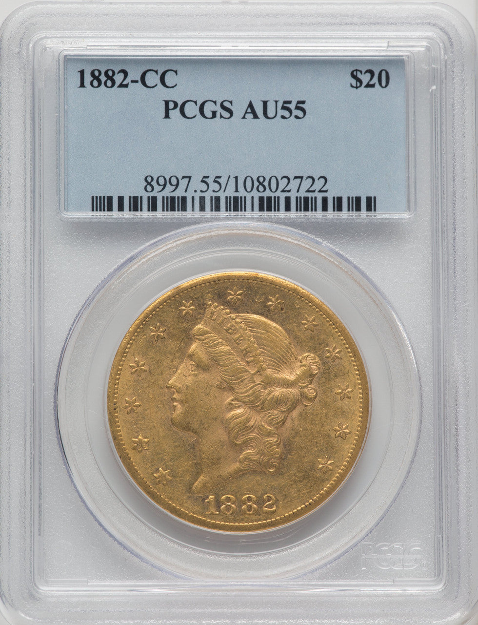 1882-CC $20 Liberty Double Eagle PCGS AU55