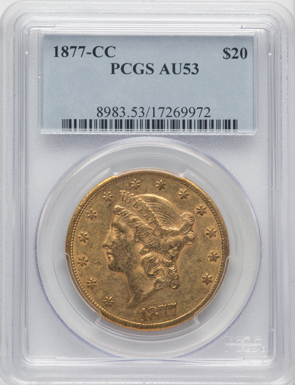1877-CC $20 Liberty Double Eagle PCGS AU53