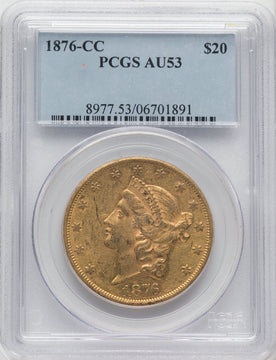 1876-CC $20 Liberty Double Eagle PCGS AU53