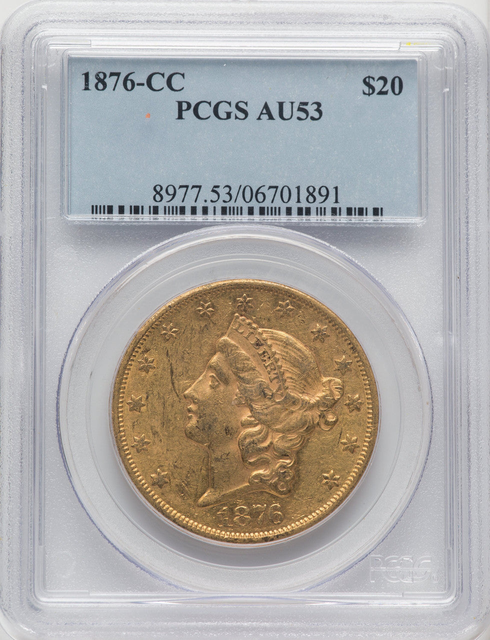 1876-CC $20 Liberty Double Eagle PCGS AU53