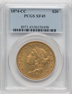 1874-CC $20 Liberty Double Eagle PCGS XF45